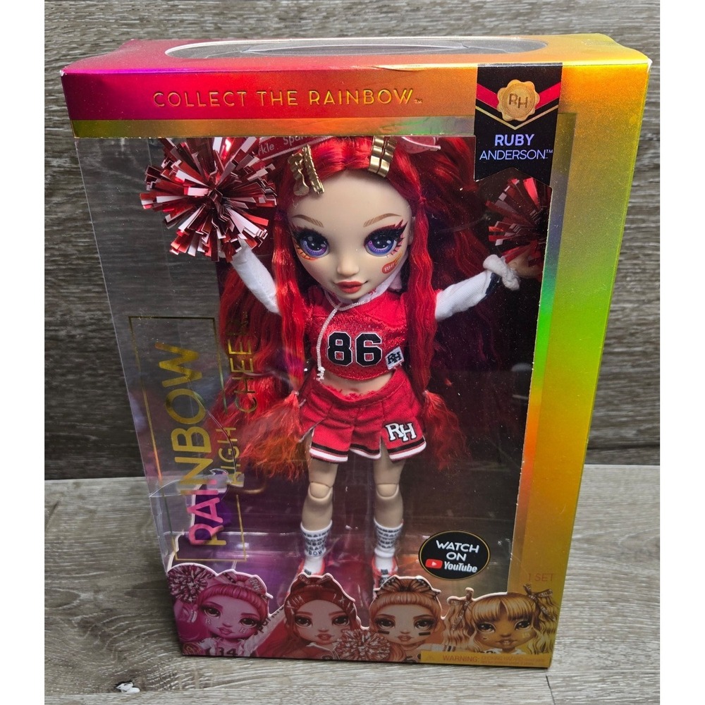 Rainbow High Cheerleader Ruby Anderson Doll Red Cheer Outfit Pom Poms New